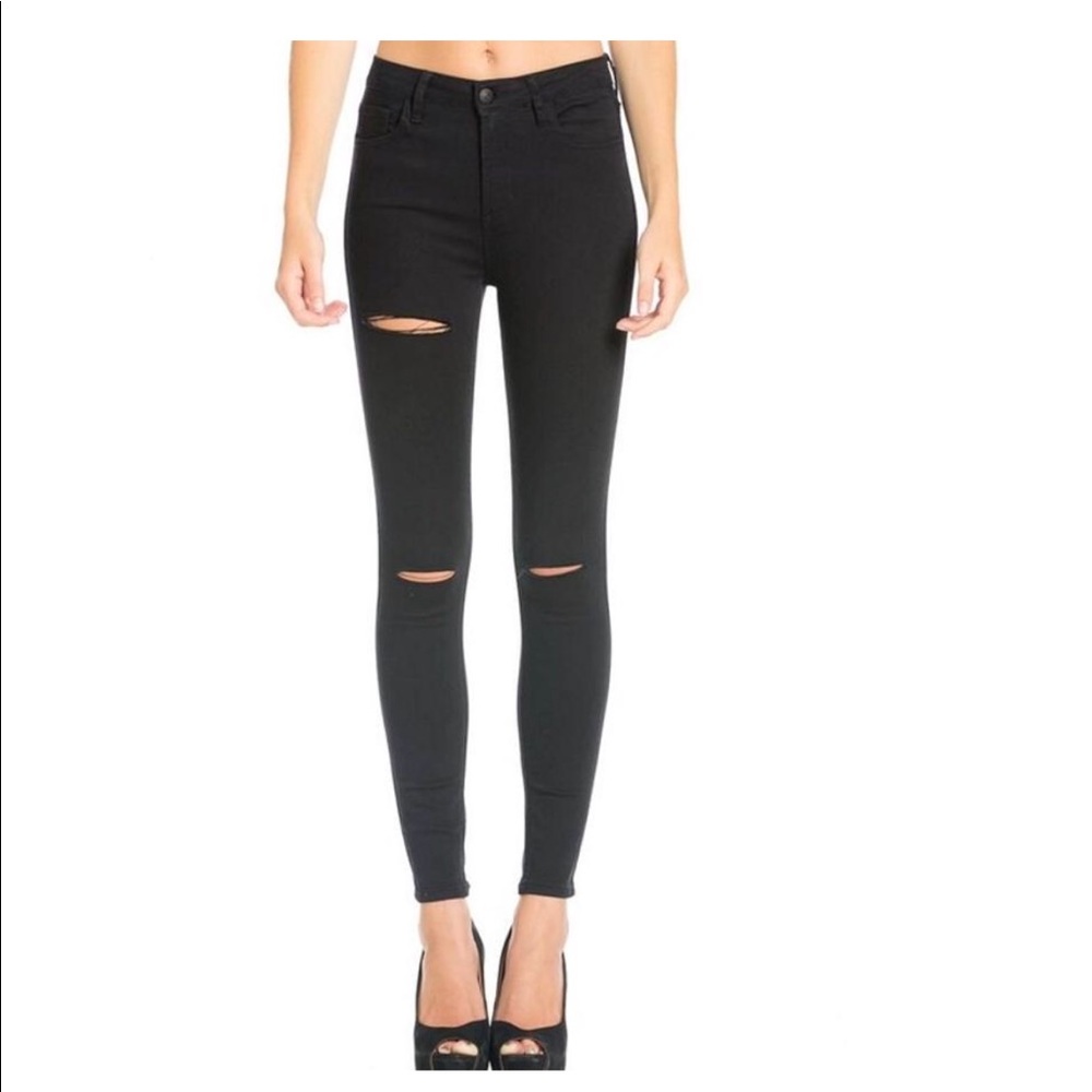 cello black slit denim high waisted skinny jeans